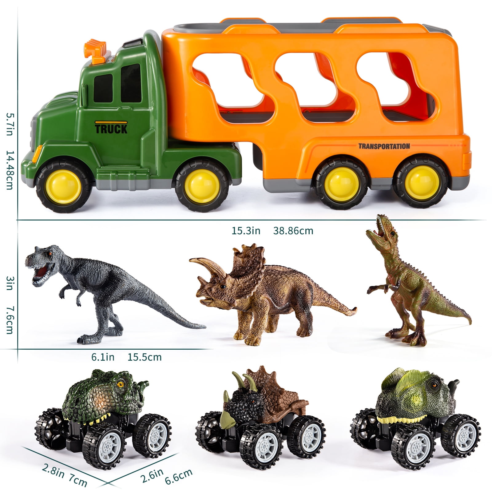 Lucky Doug Dinosaur Car Toys for Toddlers Ages 3-6 Years Old Boys, Dinosaur Transport Truck Toys with Light Sound, 3 4 5 6 Years Old Kids Boys Gifts