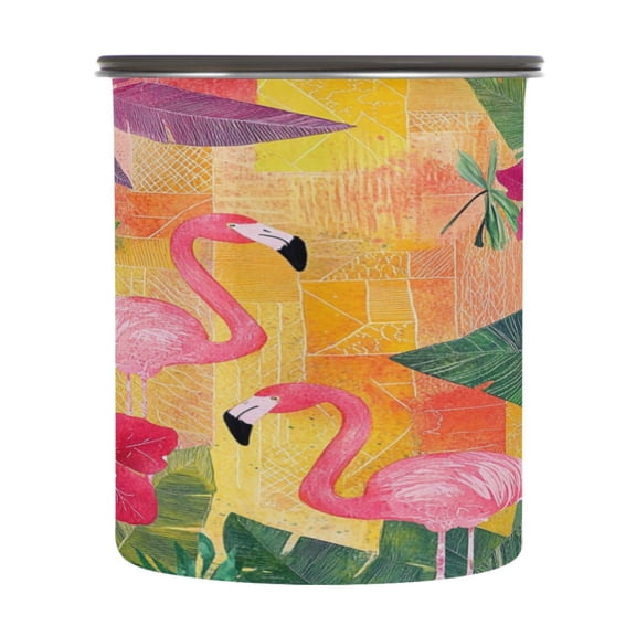 Wobogo Pink Flamingos Food Storage Jars 304 Food Grade Stainless Steel Canisters With Vacuum Airtight Lids for Coffee Snacks Nuts Cereal 900ML