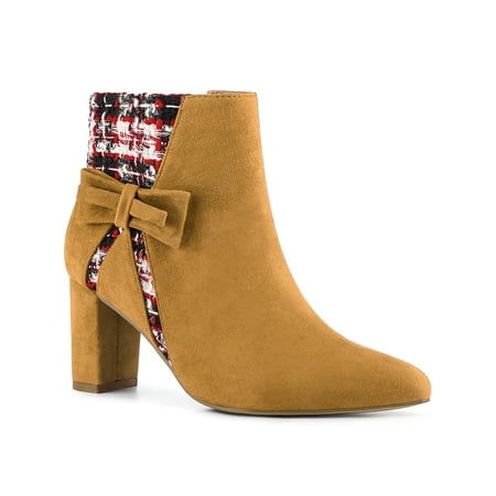 

Allegra K Women s Pointed Toe Plaid Block Heels Ankle Boots