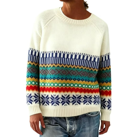 Tweang Fair Isle Sweater Women Knitted Sweater Vintage Sweater Women Retro Sweater Fisherman Sweater Women Nordic Sweaters for Women Beige L