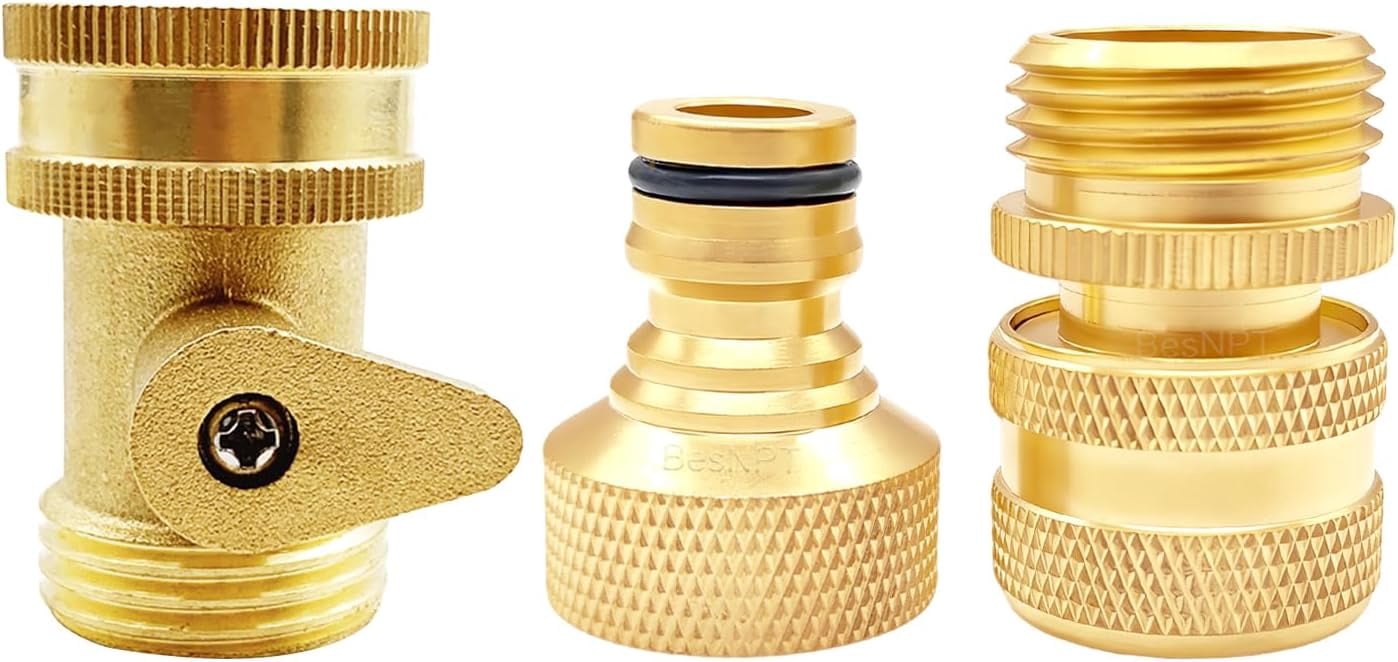 HRTGFD-3/4" GHT Solid Brass Garden Hose Quick Connect Fittings with Ball Valve