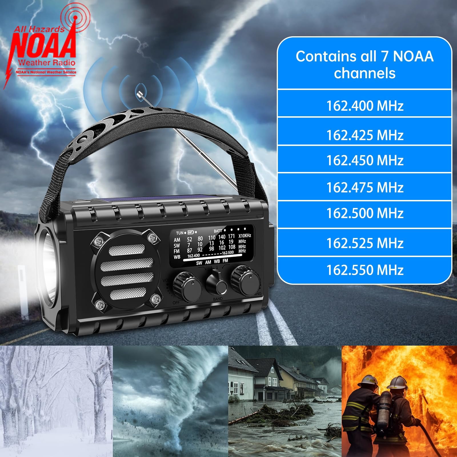 Emergency Radio Hand Crank Solar  Am/fm/sw Noaa Weather Built-in 20000mah Large Type-c Flashlight Reading Light Sos Compact & Portable For Camping/emergencies