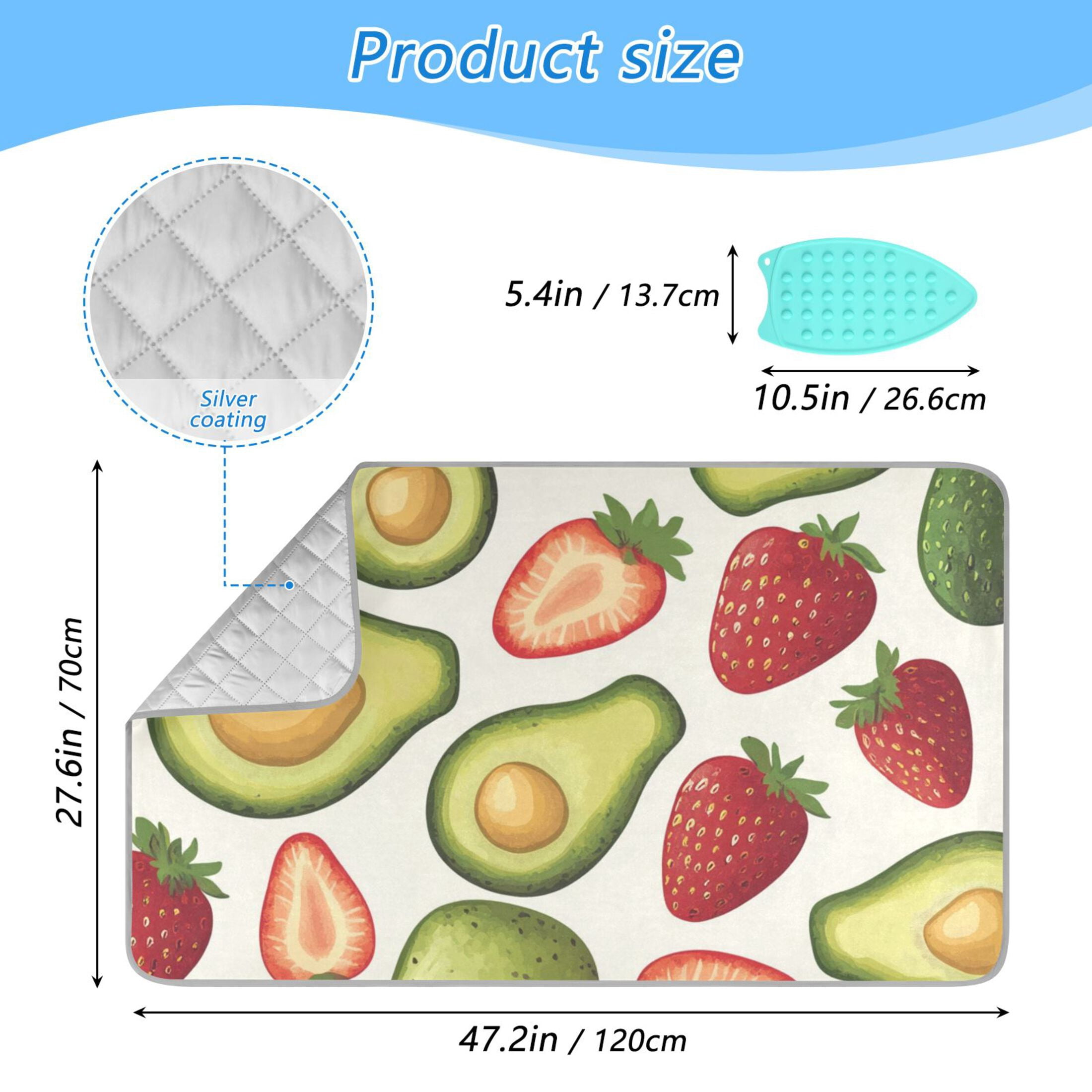 Avocados Strawberries Hand Drawn Ironing Mat Blanket Portable Travel Ironing Pad Heat Resistant Pad 47.2" x 27.6”