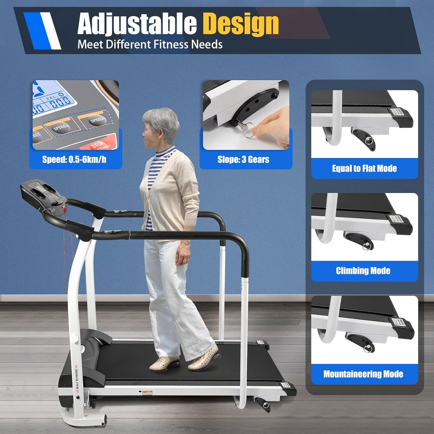 Walking Treadmill for Senior with Long Handrail Foldable Treadmills Holder for Flat & Cup Recovery Fitness Exercise Machine