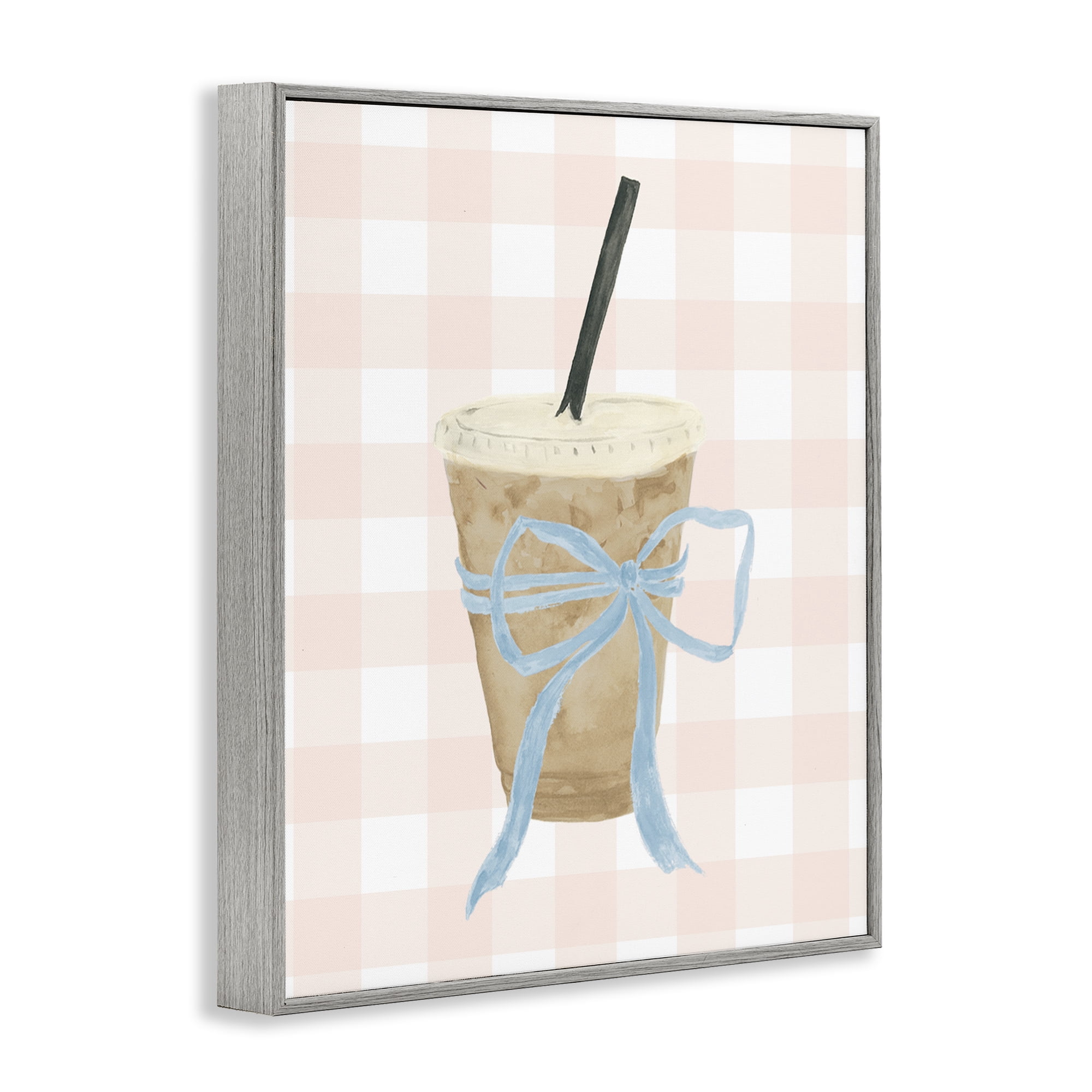 Stupell Industries Iced Coffee on Gingham Gray Framed Giclee Art, design by Lucille Price