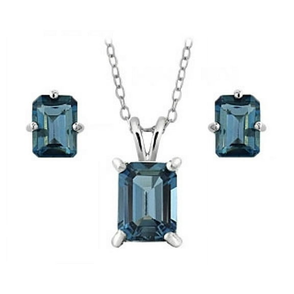 Sterling Silver 4.3ct London Blue Topaz Emerald-Cut Necklace & Earrings Set