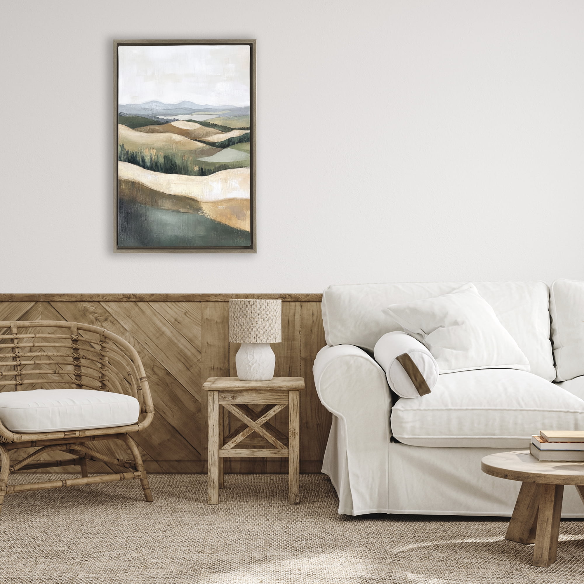 Stupell Industries Tranquil Rolling Hills & Fields Brown Framed Floater Canvas Wall Art, design by Petal Prints Design