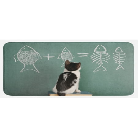 

Kitten Kitchen Mat Cat Doing Arithmetic with Fish Problem on a Blackboard for Kitty to Solve Fishbone Plush Decorative Kitchen Mat with Non Slip Backing 47 X 19 Multicolor by Ambesonne
