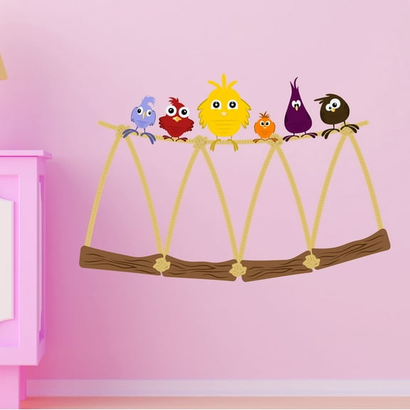 Outdoor Scenes Wall Decal Funny Different Birds Sitting on a Tree Branch Bedroom Wall Decal for Children Birds Cute Themed Room Décor - Size: 10 In x 7 In