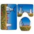 thumbnail image 1 of Juego de alfombras de baño ABPHQTO de 3 piezas con Tulipanes de primavera y molino de viento, 1 of 2