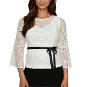 Alex Evenings Women's Lace Tie Waist Top White Size M