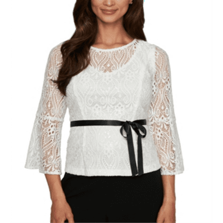Alex Evenings Women's Lace Tie Waist Top White Size M