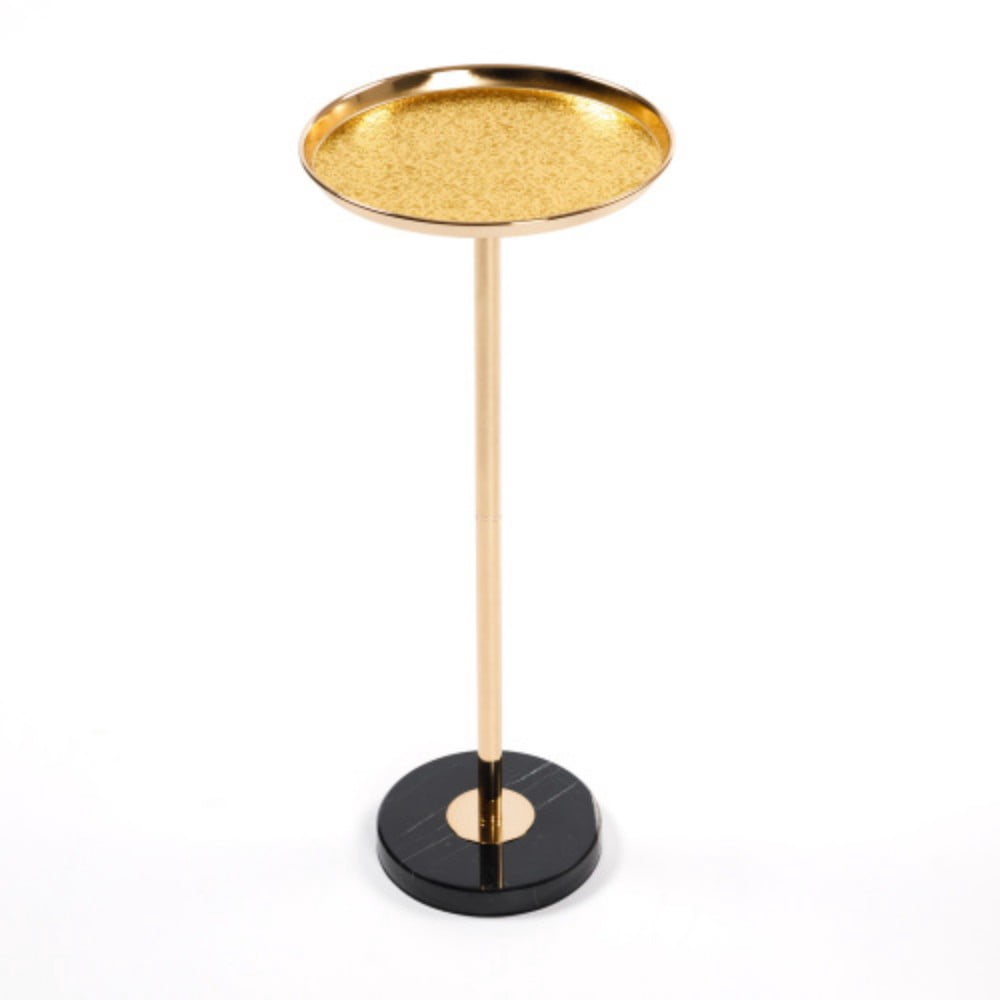 2-Piece Adjustable Side Tables, Small Gold Martini Tea Tables with Natural Marble Base, Metal Tray Top, Pedestal End Tables for Living Room Bedroom