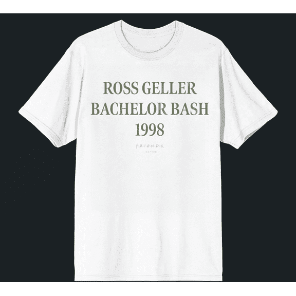 Friends TV Ross Geller Bachelor Bash 1998 Adult White Crew Neck Short Sleeve T-shirt-6XL