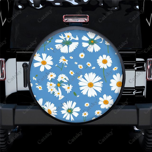 Colorful Floral Daisy Seamless Pattern Polyester Universal Spare Wheel Tire Cover Wheel Covers for Trailer RV SUV Truck Camper
