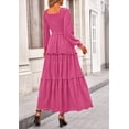 thumbnail image 2 of Vestido PRETTYGARDEN de Manga Larga con Fruncido y Escote Cuadrado Rosa M, 2 of 8