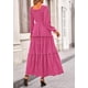 thumbnail image 2 of Vestido PRETTYGARDEN 2025 con escote cuadrado, fruncido, maxi, color rojo rosa, talla S, 2 of 8