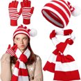 thumbnail image 3 of QLEICOM Womens Winter Hat,Christmas Knit Set with Bell Decorated Beanie Scarf and Gloves 3-Piece Red Holiday Accessories for Festive Winter Wear White, 3 of 4
