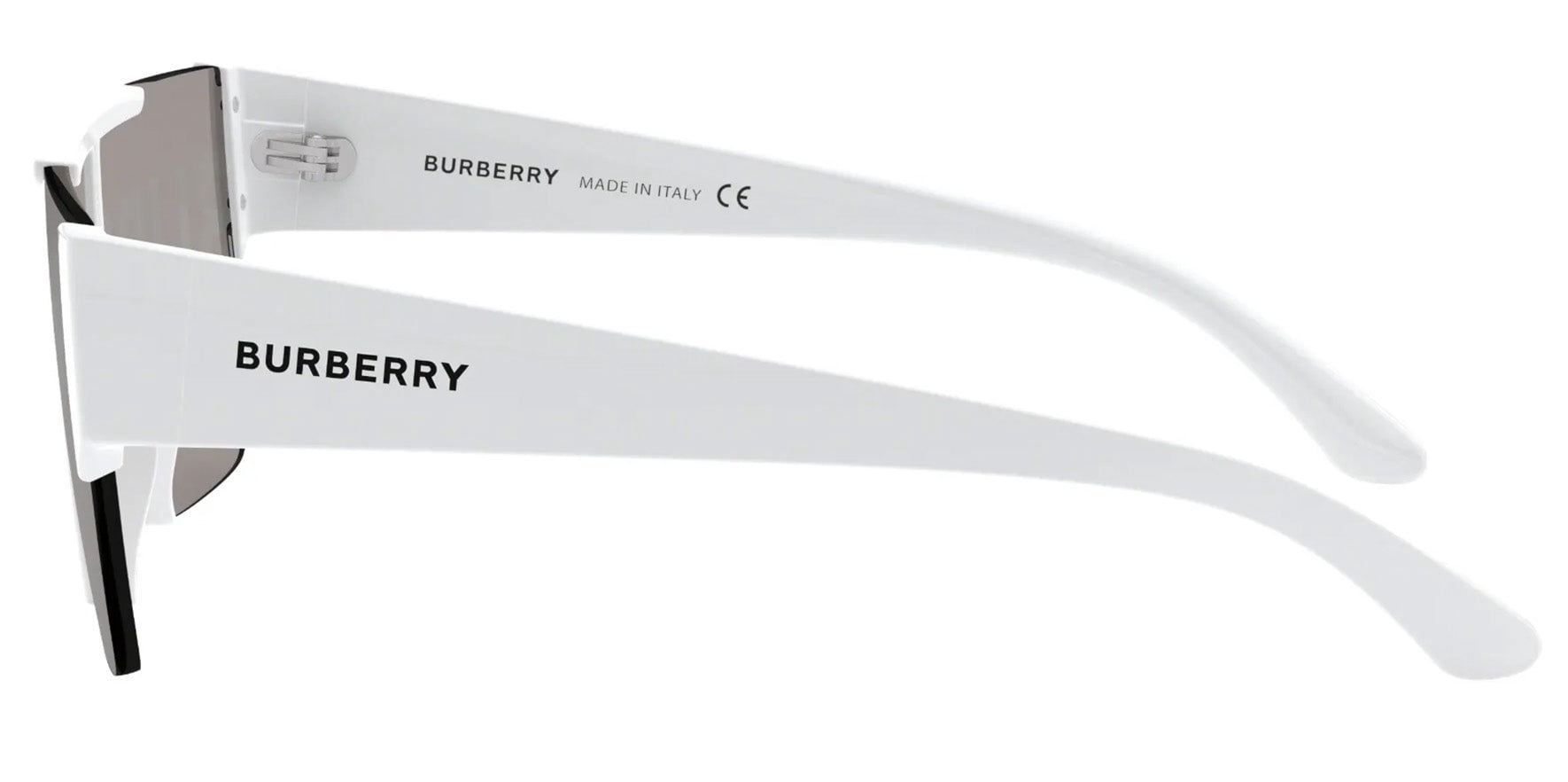 Burberry Men's White Flat Top Shield Sunglasses with Brand Graphic Mirror Lens Made in Italy