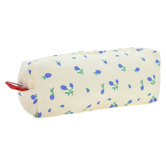 Unique Bargains Grid Print Pen Pouch Portable Stationery Bag Beige Floral