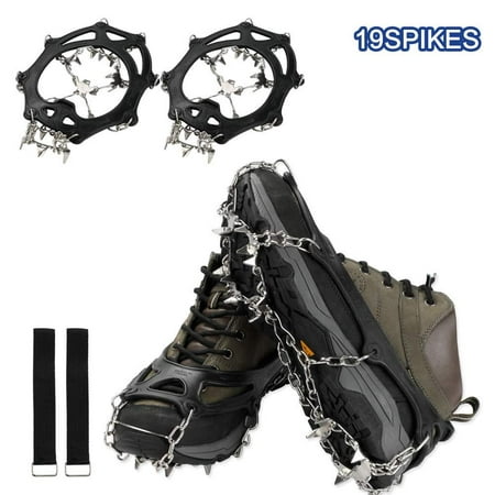 EXTSUD Snow Spikes Grips Stainless Steel Anti Slip Ice Cleats Shoe Boot Walking, Jogging Hiking on Snow Ice 19 Teeth Traction Cleats