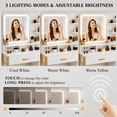 thumbnail image 3 of CLOUDREST PRO Makeup Vanity Desk with LED Lighted Mirror for Bedroom, 3 Color Lighting Modes, Storage Drawers & Open Shelves, Gold & White Beauty Dressing Table for Women, White, 3 of 6