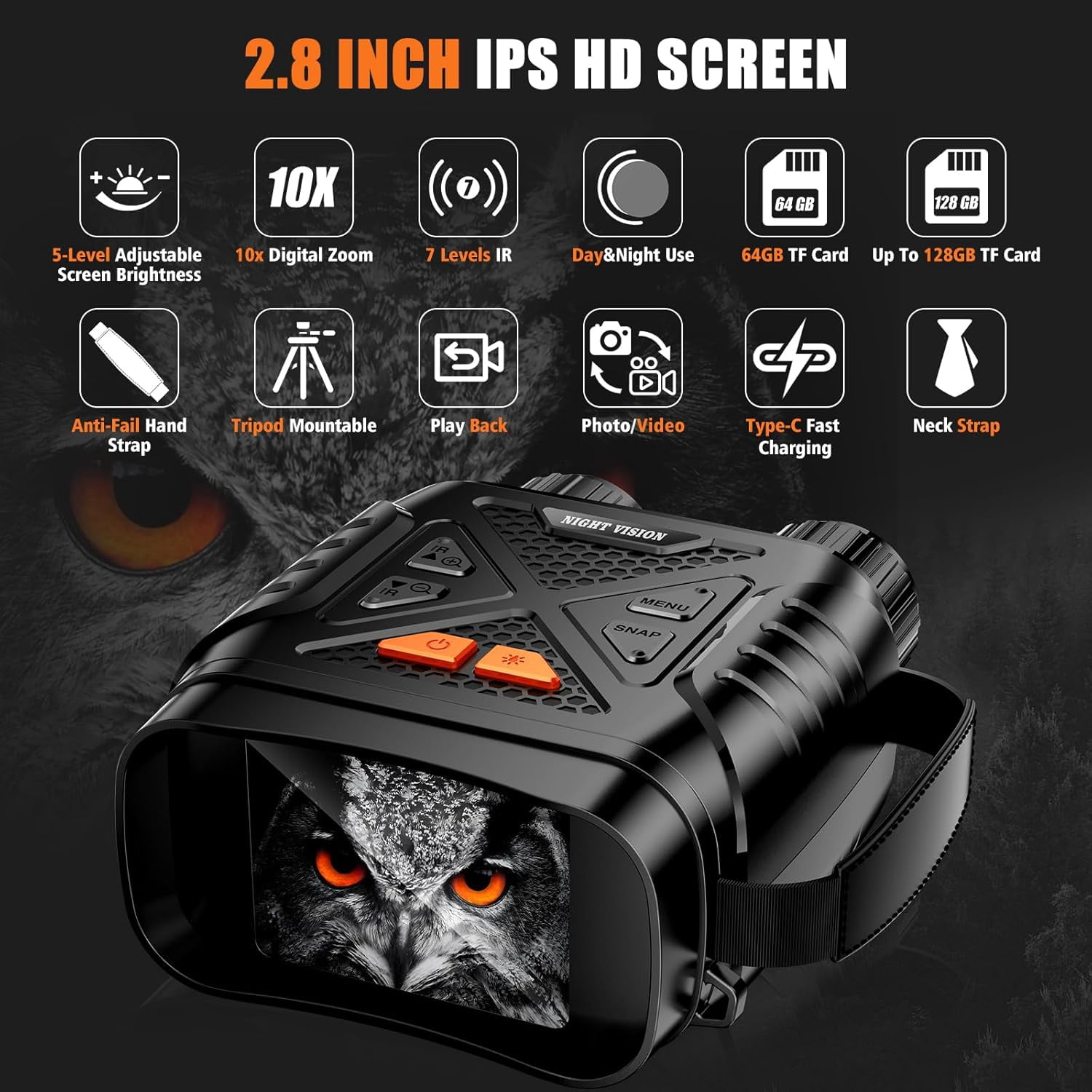 SUMMIT Night Vision Goggles, Night Vision Binoculars for Adults, HD Screen Thermal Binoculars with 64GB TF Card for Photos and Videos, Perfect for Outdoor Hunting Camping and Wildlife Observation