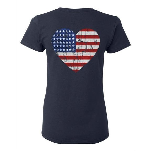 Awkward Styles Stripes and Stars American Flag Love Ladies Shirt Independence Day Pro America Heart T shirt for Her Gifts Pro America Love T shirt for Women USA Flag Gifts USA Print on the Back Only