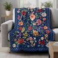 thumbnail image 2 of Navy Blue Flowers Blanket Soft Cozy Warm Throw Blanket for Couch, Plush Fuzzy Flannel Fleece Blankets for Sofa, Spring Vintage Floral Leaves Farmhouse Bed Blankets Lightweight Gifts for Men, 50"x60", 2 of 9