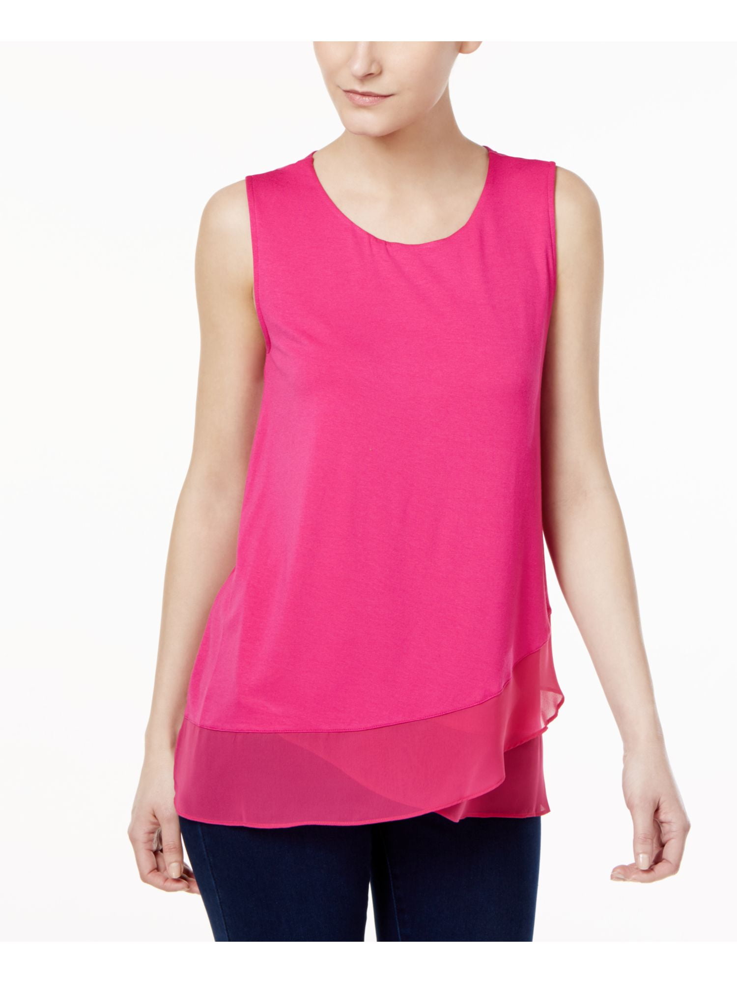 VINCE CAMUTO Womens Pink Sleeveless Jewel Neck Wear To Work Top Size