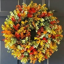 Artificial Fall Wreaths for Front Door Rustic Autumn Wreath with Pumpkin,Rose,Berry Branchesm,Mixed Leaves Thanksgiving Wreath Fall Door Wreath for Halloween Thanksgiving Indoor Outdoor Decor (D17.7)
