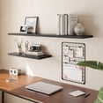thumbnail image 2 of Floating Shelf Set of Wall Shelves in W x in D x in H Wooden Floating Wall Shelf with Invisible Brackets for Living Room/Bedroom/Bathroom/Kitchen Storage and Decor Walnut, 2 of 7