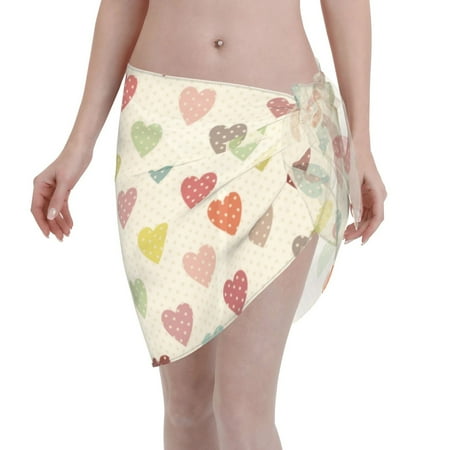 Ocsxa Heart Polka Dot Print Sarong Coverups For Women Bathing Suit Wrap Swimsuit Skirt Beach Bikini Cover Up Swimwear