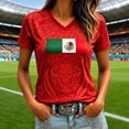 thumbnail image 2 of Trendfront Womens Mexico Flag Graphic T Shirts V Neck Short Sleeve Aztec Pattern Country Pride Football Fan Casual Tee Tops, 2 of 4