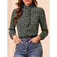 thumbnail image 5 of INSPIRE CHIC Women's Floral Print Long Sleeve Stand Collar Casual Shirt XS Black Green, 5 of 6