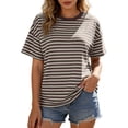 thumbnail image 4 of Womens Oversized Striped T Shirts Short Sleeve Fashion 2026 Casual Crewneck Summer Y2K Clothes, Summer Loose Fit(Brown,XL), 4 of 4