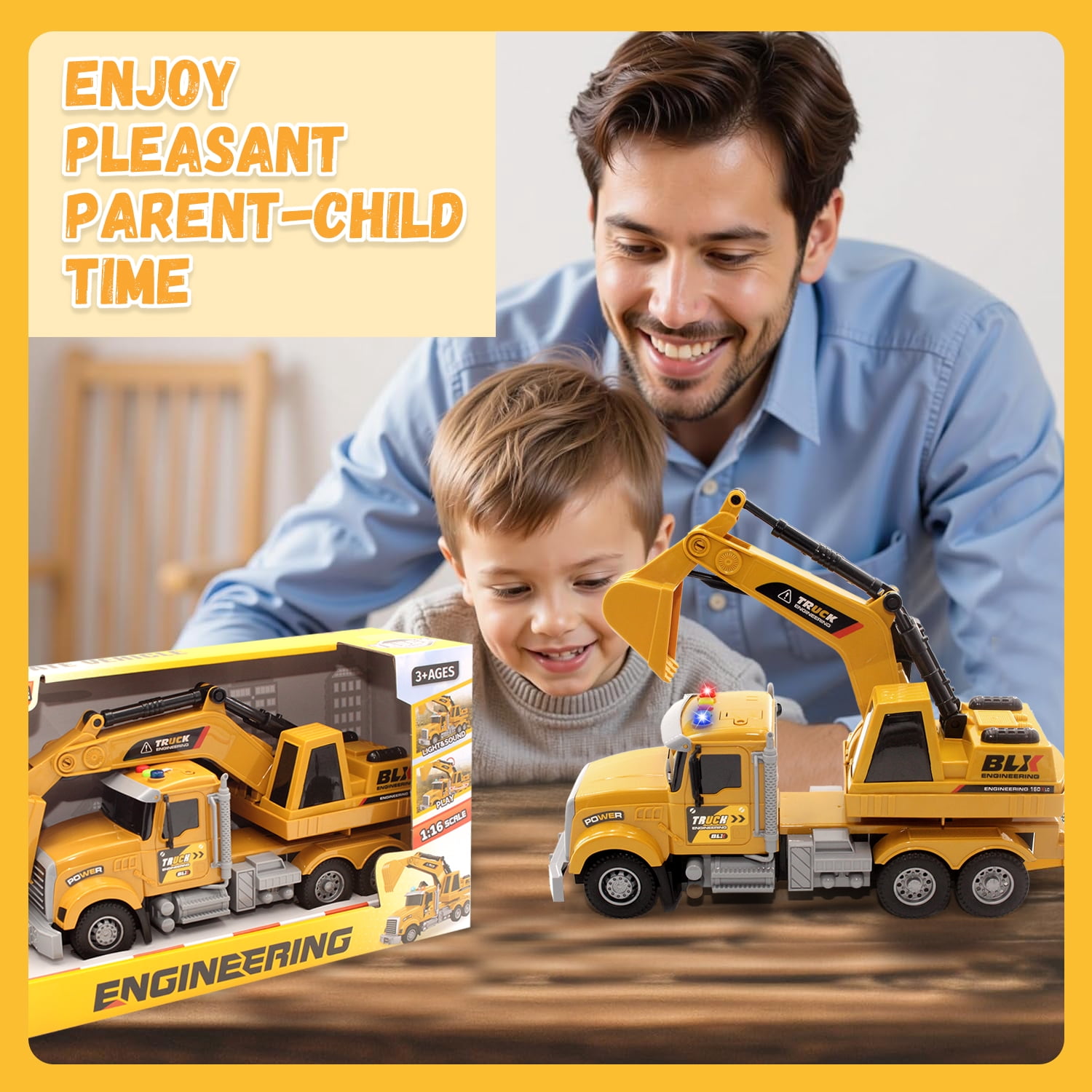 Kids Toys for 3 4 5 6 7 8 Years Old Boys, Excavator Truck Toy with Lights, Sounds, Toddler Friction Powered Truck Vehicle Toy for Boys Christmas Birthday Gifts