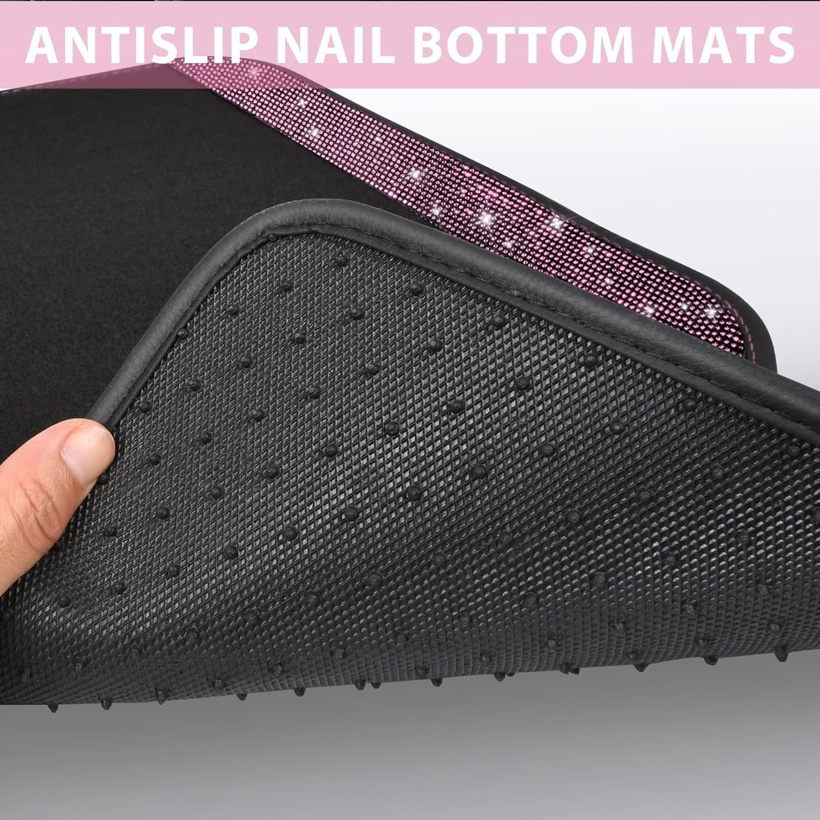 Car-Grand Bling Rhinestone Diamond car floor mats shining carpet sparkly glitter crytal with anti-slip heel waterproof universal fit cute girl women 4pcs Pink
