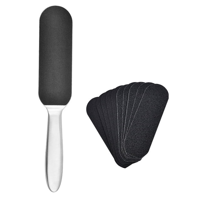 Lima de pedicura para pies, doble cara gruesa/fina y acero inoxidable reutilizable, herramienta para el cuidado de los pies, removedor de callos y callos de piel agrietada, plateado, negro, 24,8 x