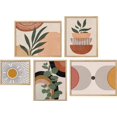 thumbnail image 3 of PixonSign Adhesive Canvas Print Wall Art Set - Mid-Century Abstract Geometric Pattern Posters - Gallery Set of 5 Nature Forest Plants Digital Art Boho Wall Décor for Living Room - Unframed, 3 of 5