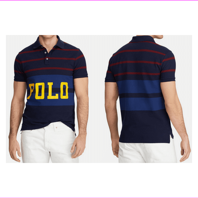 $98 Polo Ralph Lauren Men's Classic-Fit Retro Mesh Polo Shirt, Navy Multi, L