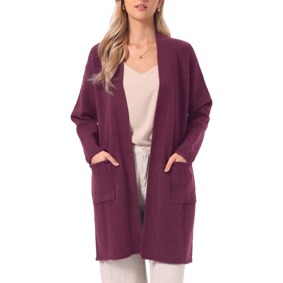 INSPIRE CHIC Long Cardigan Sweater for Women's Open Front Long Sleeve Casual Knit Cardigans Duster with Pockets XS Red