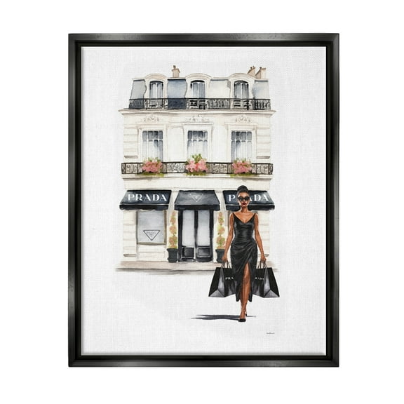Stupell Industries Urban Glam Shopping Town & City Painting Black Floater Framed Canvas Art Print Wall Art, 17 x 21