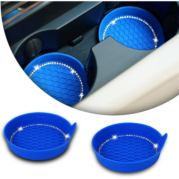 Car Cup Holder Coaster,3.14inch Diameter Car Cup Holder Coaster,Bling Crystal Rhinestone Car Interior Accessories,Silicone Cup Coaster(Royal Blue,2PC)