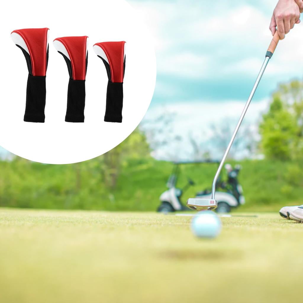 harayaa 3Pcs Nylon Golf Club Head Cover Driver Wood Headcover Protector Red White