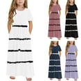 thumbnail image 1 of Sentmoon Robe de Princesse pour Garçons Été Douce et Confortable Col Rond Robes pour Filles Manches Bouffantes Coupe Décontractée Imprimé à Rayures Extensible Robe Formelle pour Filles pour les Vacances Bleu Marine 13 Ans, 1 of 9