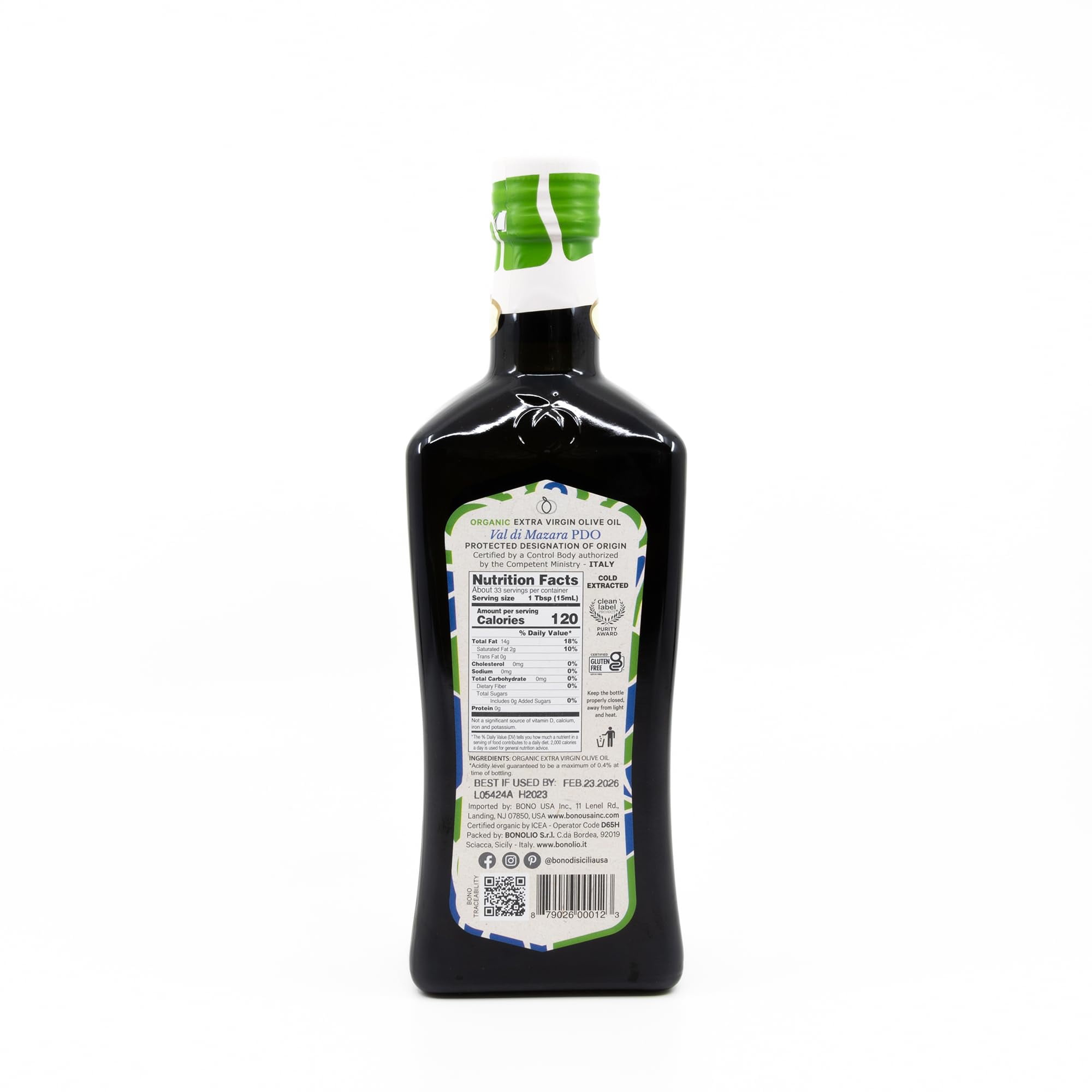 Bono Val di Mazara DEF29 Sicilian PDO Organic Extra Virgin Olive Oil, 16.9 Fl Oz