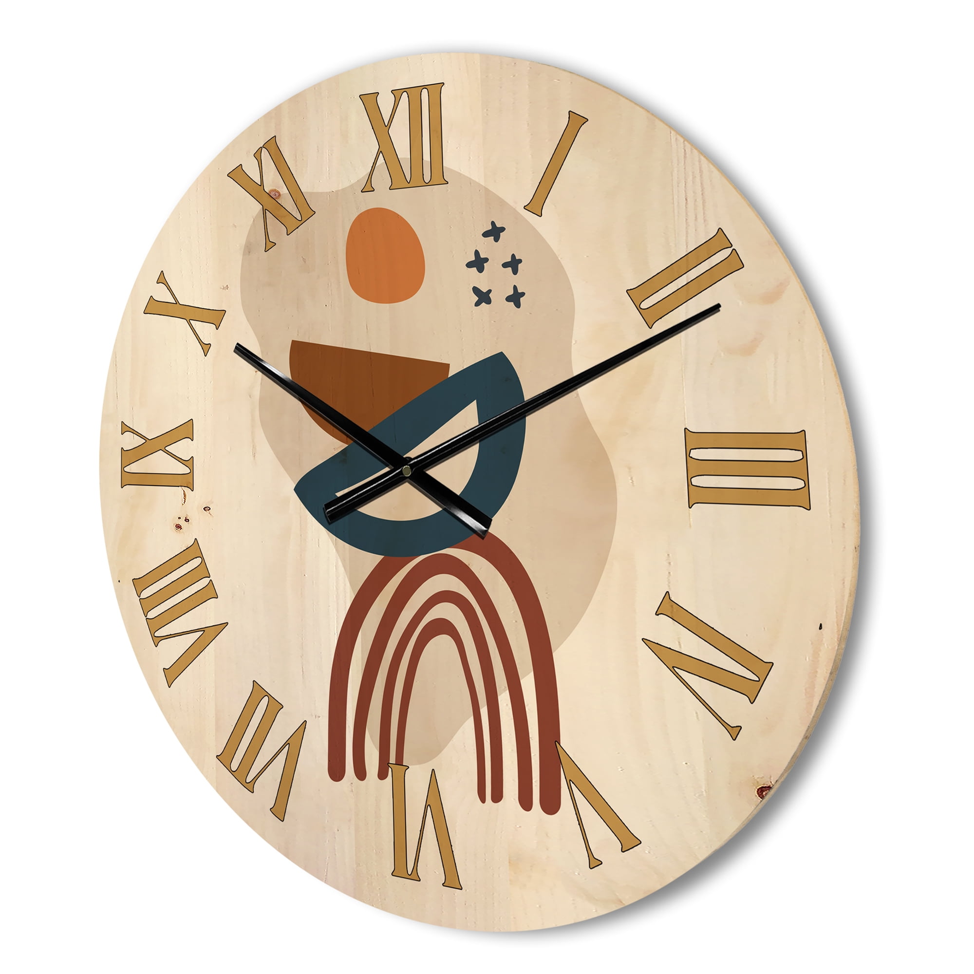 Designart 'Abstract Elementary Shapes In Terracotta Tones I' Modern Wood Wall Clock