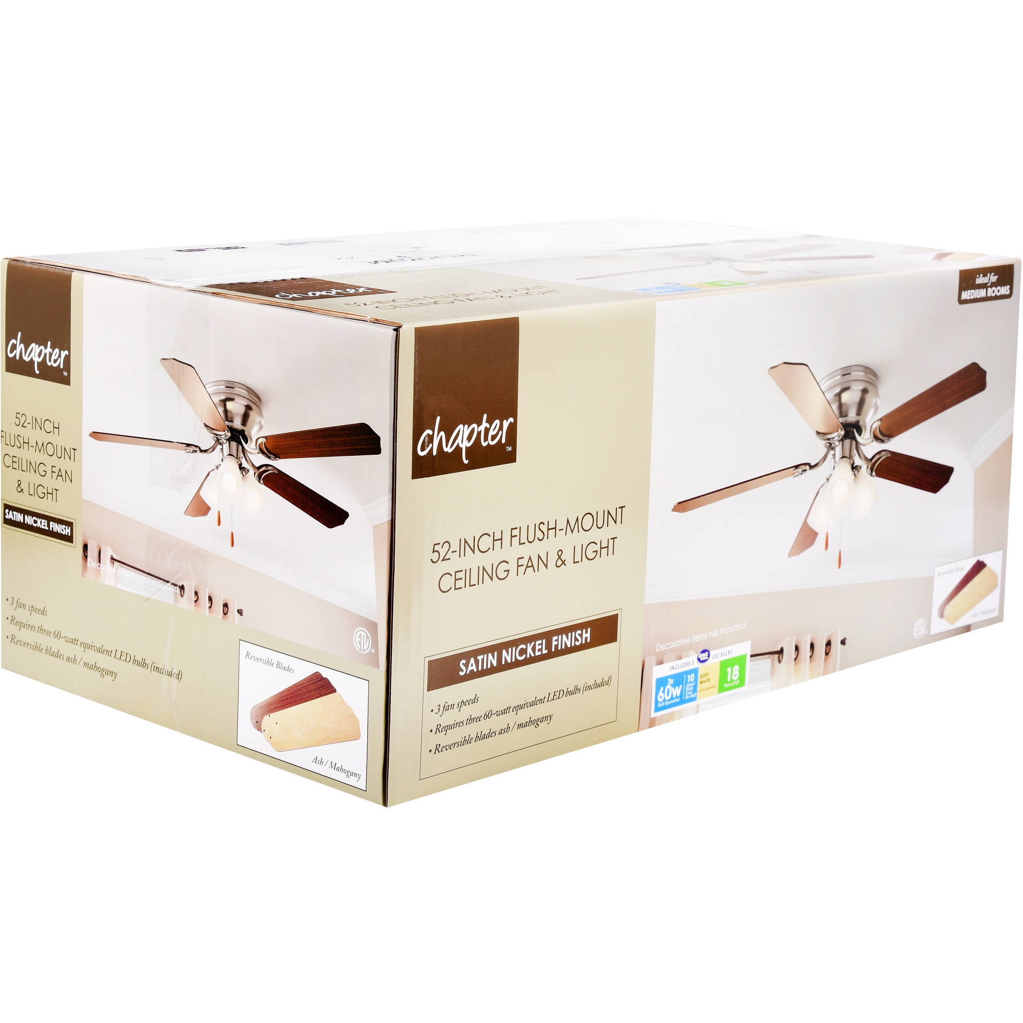 52 Chapter Ceiling Fan 3 Light Hugger Walmart Com