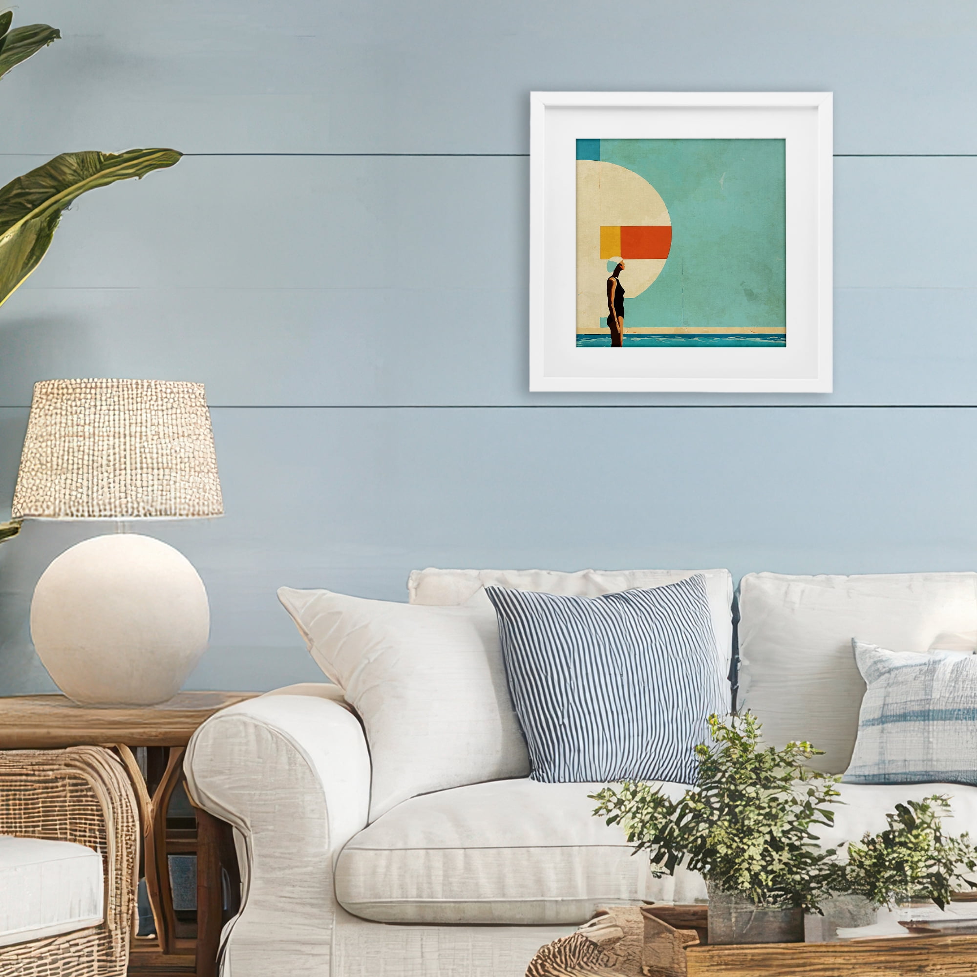 Stupell Industries Midcentury Pool Geometric White Framed Print Under Glass, design by Layla Oz